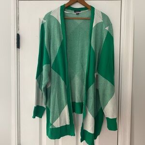 Torrid Green and White Cardigan Sweater with Color Block Design